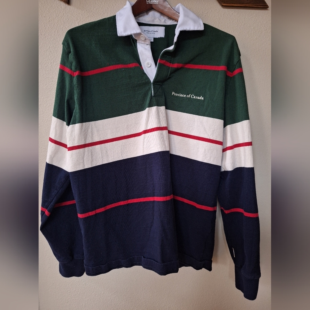 Province of Canada Men's Striped Polo Shirt - Green, White, and Navy